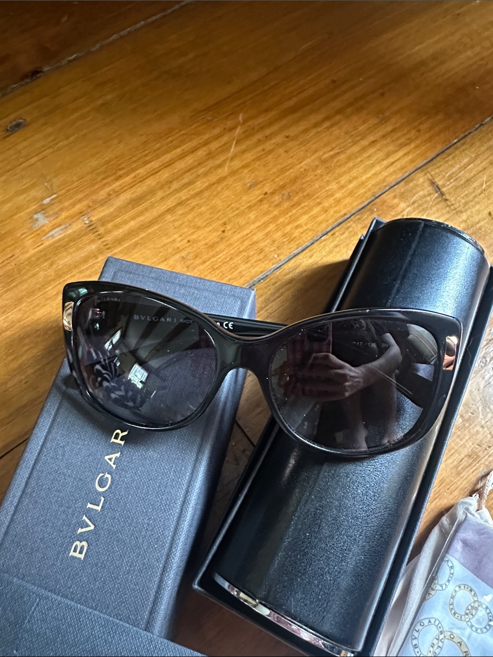 Bulgari Black Cat-Eye Women’s Sunglasses with Gold Accents - Picture 2 of 6
